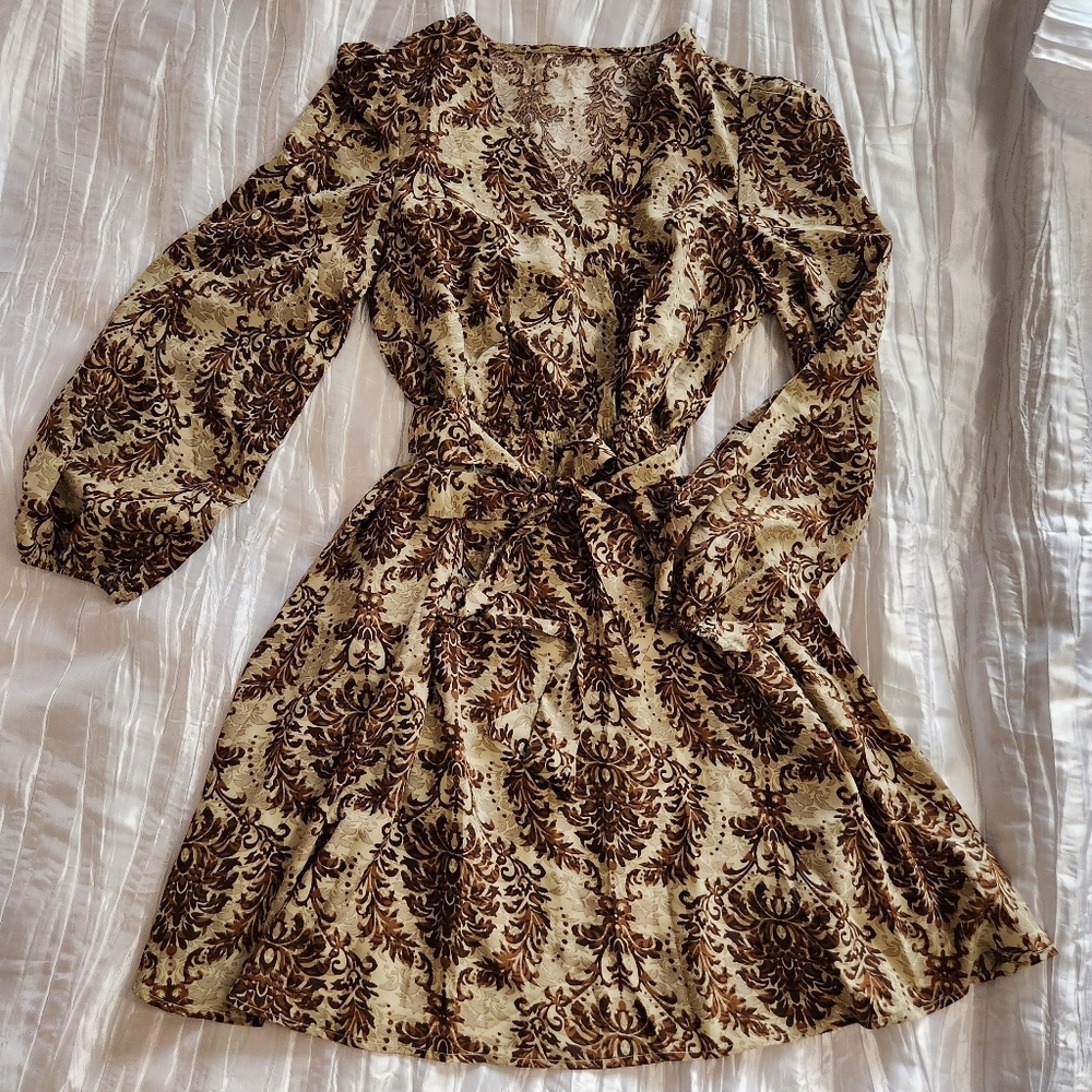 Cupshe Chic Long Sleeve Brown Paisley Dress Size Small